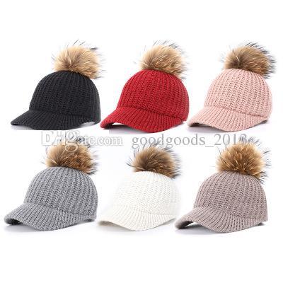 2019 New Fur Pom Pom Cap autumn Winter Hats For Women Breathable adjustable Baseball Cap With Raccoon Fur Pom Poms Ball Female Cap mk938