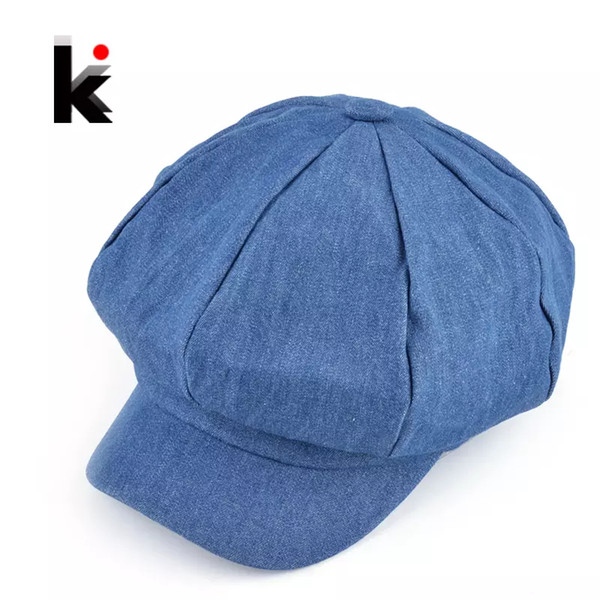 Popular design newsboy caps womens fashion washed denim casual hat octagonal cap autumn and winter beret hats for women
