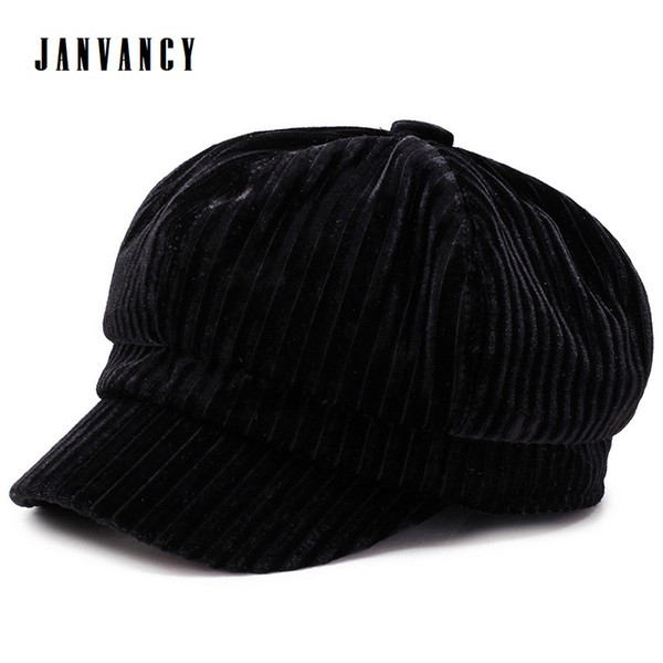 Retro Corduroy Newsboy Cap for Women British style Baker boy Hat with Visor Painter Hexagonal Gatsby Black Pink Vintage Lady