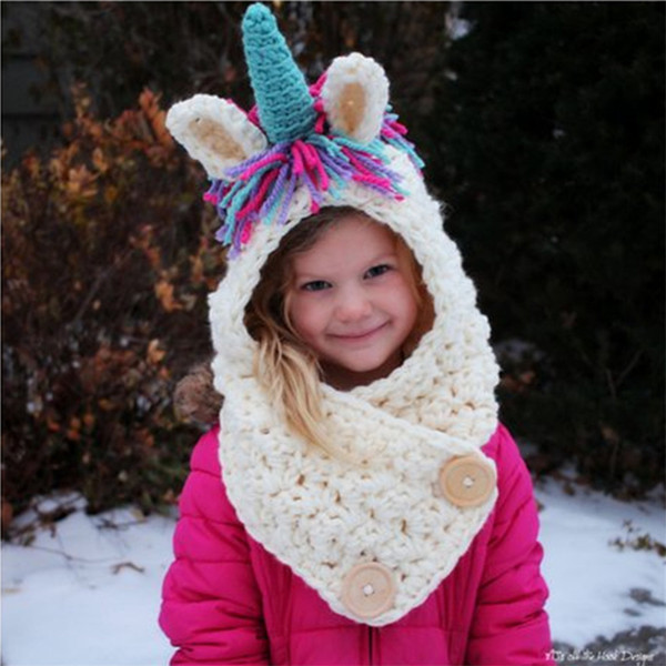 Children unicorn scarf cap 2 in 1 Kids Infant Llama Warm Knitted Hats AMUSE cartoon warmer Winter crochet Hat d46