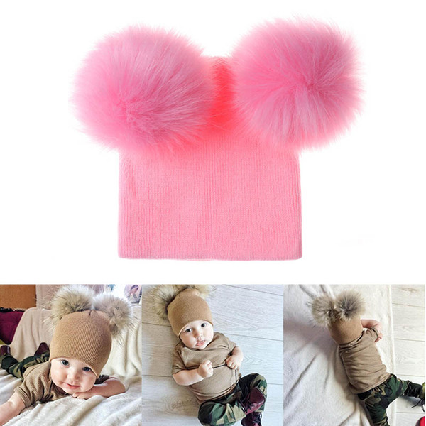 Cute Colors Fur Balls Pom Pom Caps Warm Hats Children Baby Winter Hats Drop Ship 010091