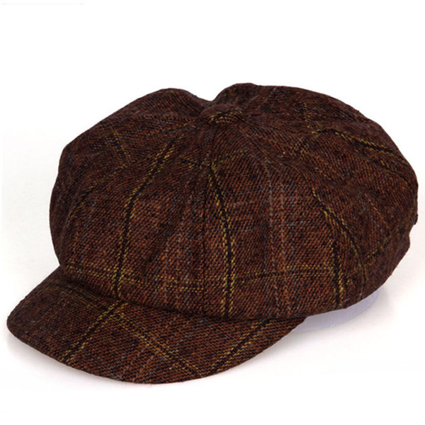 Vintage style men women's casual wear plaid eight panel newsboy cap driving hat black dark green