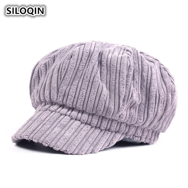 SILOQIN Women's Cap Thicker Warm Newsboy Caps Knitted Hats Winter Simple New Style Female Cap Fixed Adjustment Octagonal Hat
