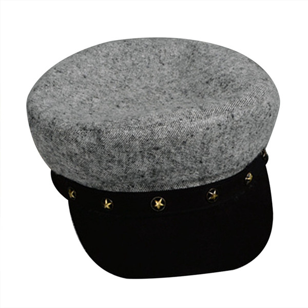 New Beret Lady Gray Twill Navy Hat Personality Casual Casual Hat Retro Fashion Cap Sun Octagon Star Decoration