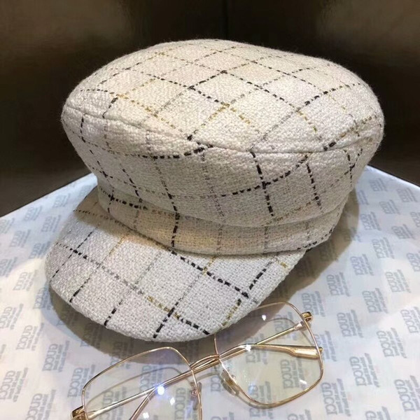 New Arrival Fashion G Designer Newsboy Caps Luxury Women Brand Stingy Brim Hat Winter Fall Top Quallity Plaid Flat Top Hat with Gold Thread