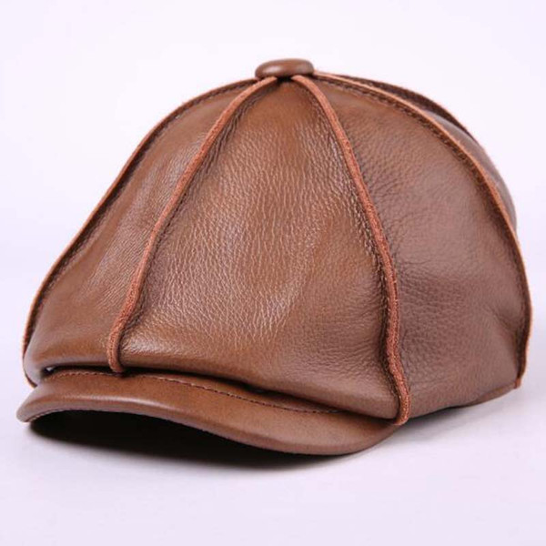 Leather New Autumn Winter Fashion Men's Octagonal Cap Newsboy Hats Cabbie Hat Golf Driving Flat Octagonal Caps