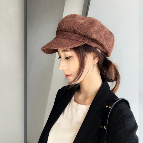 Women Newsboy Cap Autumn Winter Brown Grey Felt Hats for Women Vintage Thick Octagonal Cap Female Casual Cap