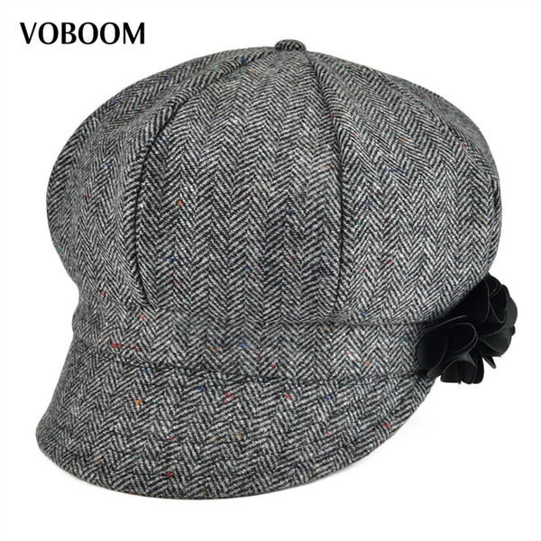 VOBOOM Women Lady Newsboy Cap Soft Woolen Herringbone Girls Hat 171