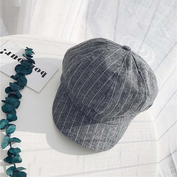 Spring soft sister newspaper caps female hat retro stripes hats octagonal Beret wild newsboy bud Lei cap