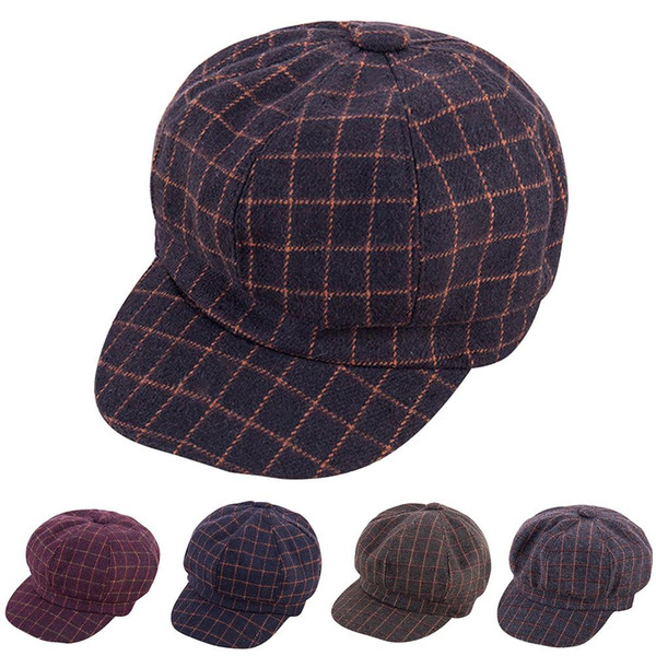 Fashion Men Women Cotton Lattice Style Flat Eaves Hat Beret Octagonal