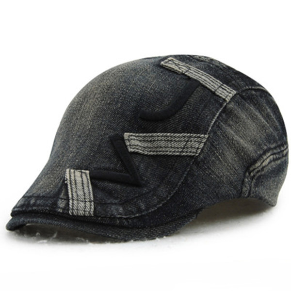 Fashion Short Denim Letter Embroidery Cotton Cap Male And Female Visor Outdoor Casual Couple Beret Hat