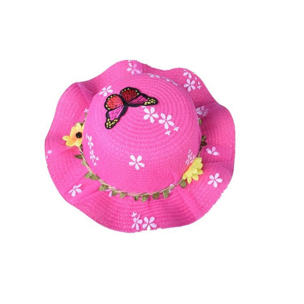 2018 Fashion Girl's Straw Hat Summer Outing Sun Protection Baby Sun Hat Butterfly Flower Design Lace Edge