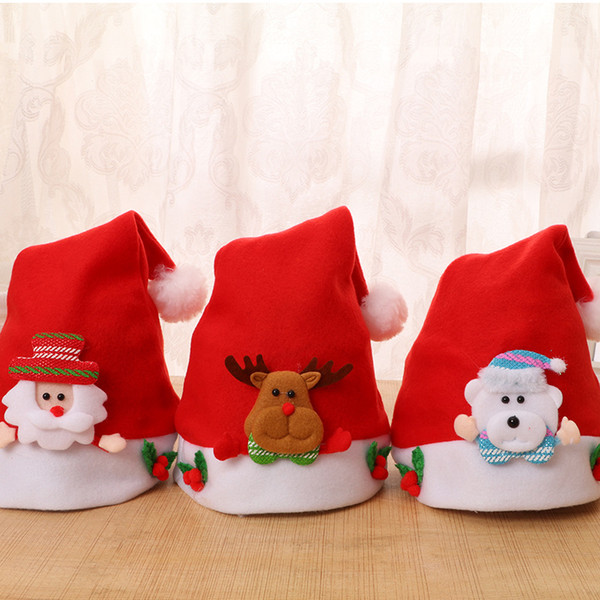 High-grade Christmas decoration children hats,winter felt cloth coral velvet kid cartoon hats, lovely elk Santa Claus holiday dress wear.