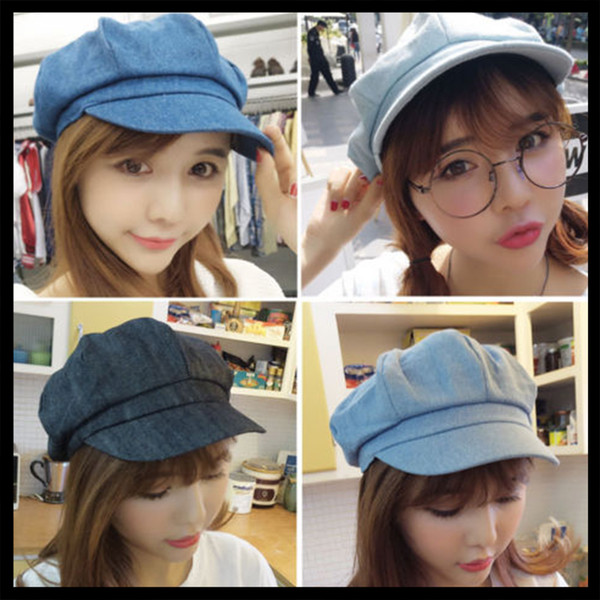 Newsboy Caps Women Denim Newsboy Cap Octagonal Baker Peaked Beret Driving Hat Female Sunscreen Hats 2018 New Arrival
