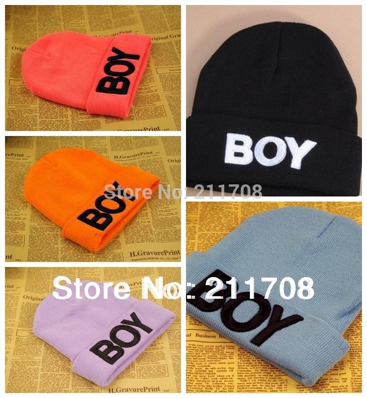 Retail top boy knitting wool sleeve cap letters embroidered hats for boy and girl thick winter