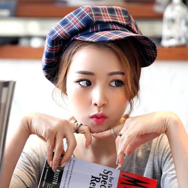 High Quality Berets Retro Plaid Women Pure Cotton 8 Panel Hat Ladies Fashion Classic Flat Newsboy Caps