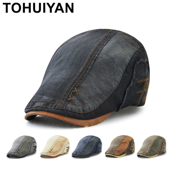 TOHUIYAN Men Women Vintage Cotton Patchwork Newsboy Cap Duckbill Visor Casual Cabbie Beret Caps Brand Strapback Flat Ivy Hats D19011102
