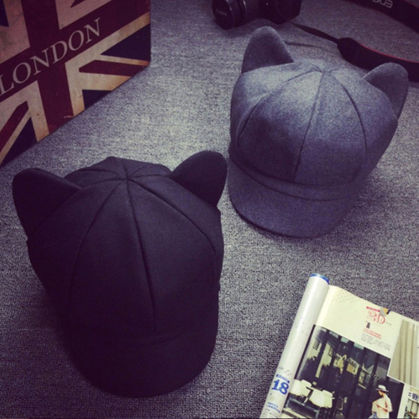 2018 Korea Fashion Cat Ear Octagonal Cap for Women Solid Plain Woolen Felt Newsboy Cap Autumn Winter Artist Painter Beret Hat