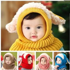 Winter Baby Hat and Scarf Joint With Crochet Knitted Caps for Infant Boys Girls Children New Fashion Kids Neck Warmer