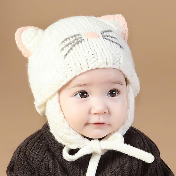 Cartoon Cat Ear Toddler Hats Winter Milk Baby Caps Warm Knitted Newborn Hats Infant Beanies Skullies