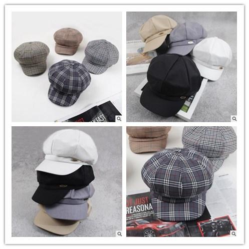 Hat female spring and summer new British lattice octagonal cap retro painter cap newsboy hat outdoor visor cap