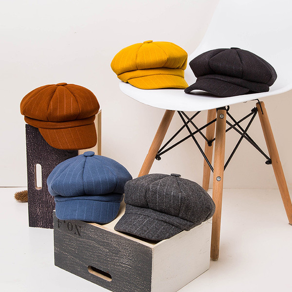 2018 new hat autumn and winter woolen sweet Japanese cute octagonal hat all-match retro British Bere newspaper hat