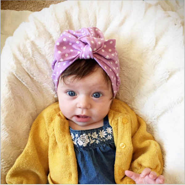 New baby cotton cap with rabbit ears knotted and polka dot covered head cap for European and American children free of freight