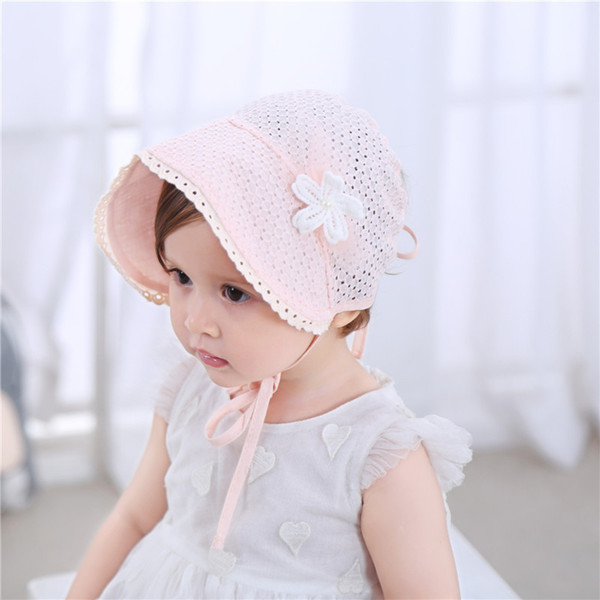 10pcs/lot Princess Bucket Sun Hat for Girls Adjustable Cute Lace-up Retro Palace Hat Cotton Baby Bonnet Sun Cap with Flower