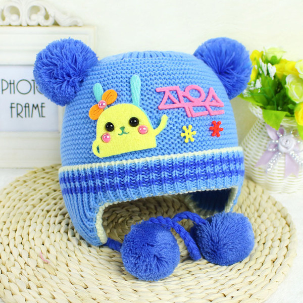 The Korean version of the rabbit ear wool hat knitted Hat 9a11c infants and young children's outdoor play warm Hat