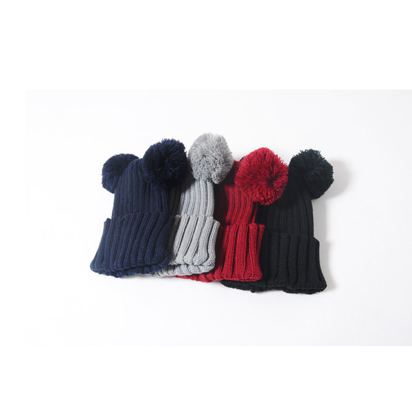 Children's Tidal Hat Knitted Yarn Ball Girl Flanged Baby Autumn and Winter Warm Hat Mickey Hat