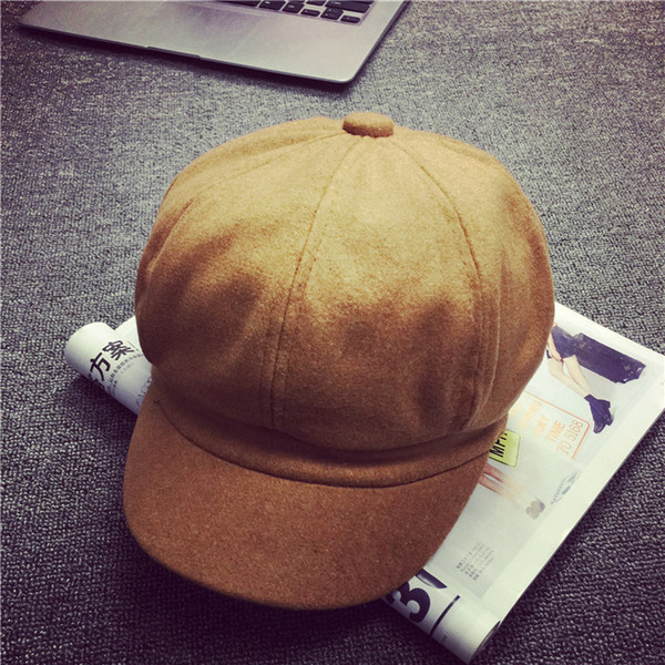 Simple wind hat female autumn and winter Korean version of the octagonal cap beret British painter hat duck tongue newspaper boy wool hat