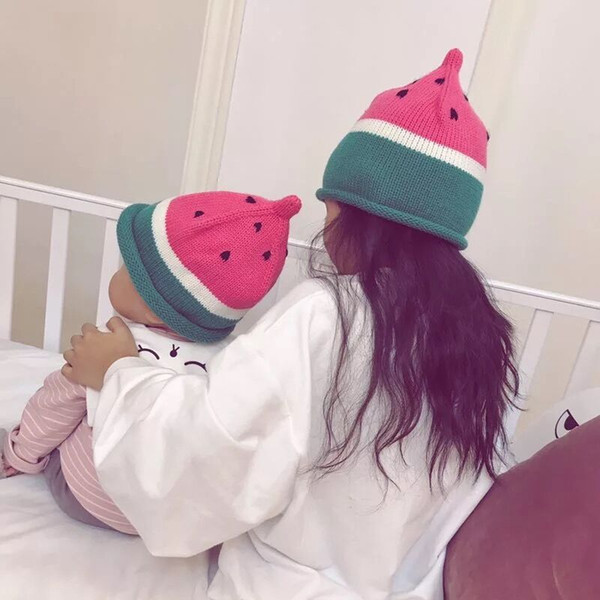 Autumn and winter children's hats double layer plus velvet thickened boys and girls knitted hats watermelon hats children warm wool fruit ca