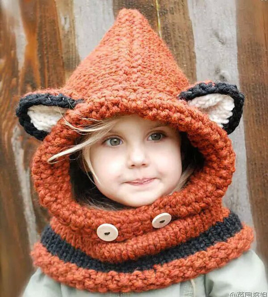 Europe and the United States hot sale fox shawl hat bib wool knit hat baby infant children's hat