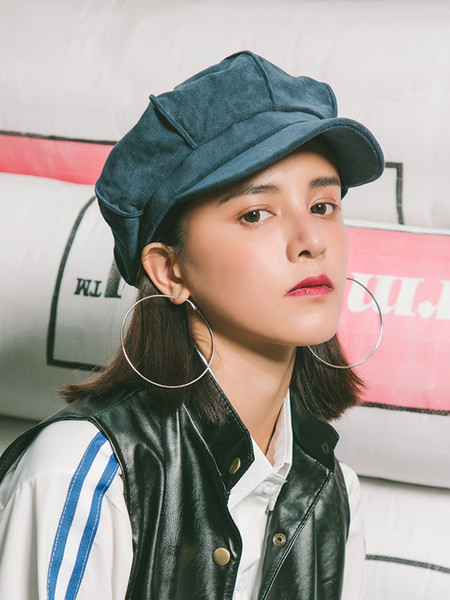 Fashion Personality Cool Girl Suede Dome Curled Octagonal Casual Newsboy Plain Hats