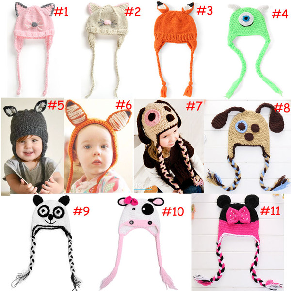 29 styles handmade Beanies Children's cartoon owl baby hat Double braided Ear protection Children's Caps kid Knitted cap Warm Hats