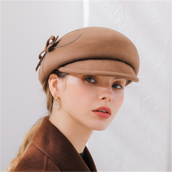 LEAYH Autumn and Winter Fedoras New Visors Hats Women's Australian Wool Felt Newsboy Hat Fashion Apparel Accessories