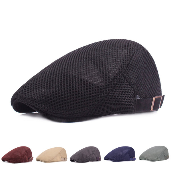 2018 NEW Men Breathable mesh Hat Newsboy Beret Ivy Cap Cabbie Flat snap hats handsome fitted solid caps for men