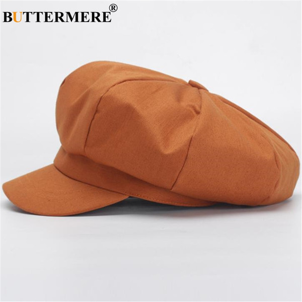 BUTTERMERE Newsboy Cap Women 2019 Spring Summer Octagonal Cap Orange British Retro Ladies Beret Cotton Female Painter Flat