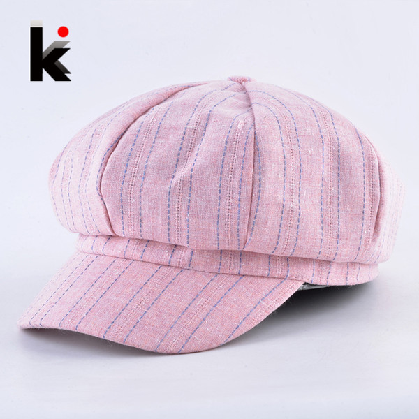 Newsboy Cap Women Striped Beret Hat Spring Autumn Flat Caps For Men Octagonal Hats England Artist Style Boina Painter Gorras