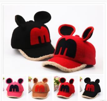 2019 Fall and Winter New Cute Mickey Baby Plus Down Warm Duck Tongue Hat Boys and Girls Baseball Hat Tide
