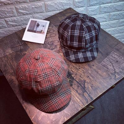 Women Newsboy Cap Autumn Winter Black White Felt Hats For Women Vintage Plaid Octagonal Cap Female Casualp Plaid Beret Hat 2018