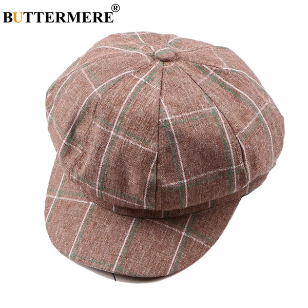 BUTTERMERE Brand Hats Newsboy Cap Ladies Cotton Casual Octagonal Hat Women Plaid Cute Sweet Coffee Spring Classic Baker Boy Caps