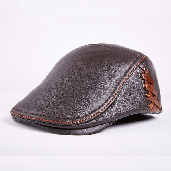 Autumn Winter Leather Flat Cap Duckbill Boina Berets outdoor mens tourist Cap Special counter 3 colours H78