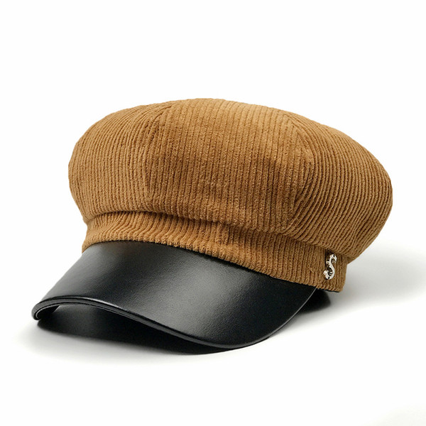 Corduroy Newsboy Cap Retro Literary Female Snapback Cap Leisure Hat For Women Vintage Octagonal Female Casual