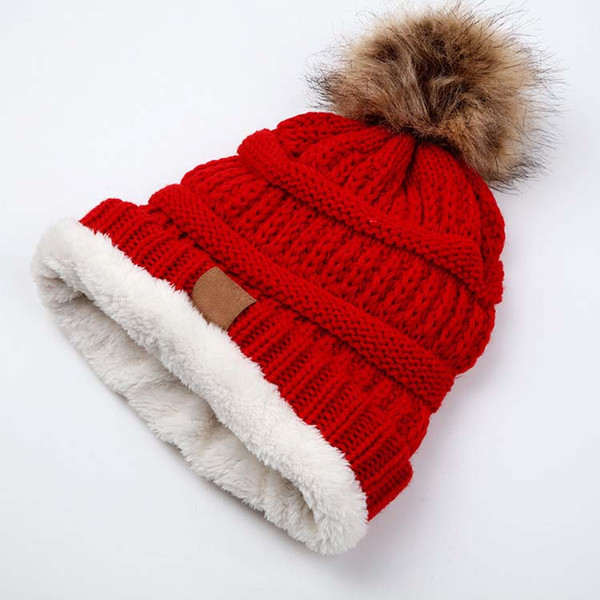 Labeling Winter Hats For Women Faux Fur Pom Pom Female Knitted Skullies Casual Hat Solid Black Color Autumn Beanies