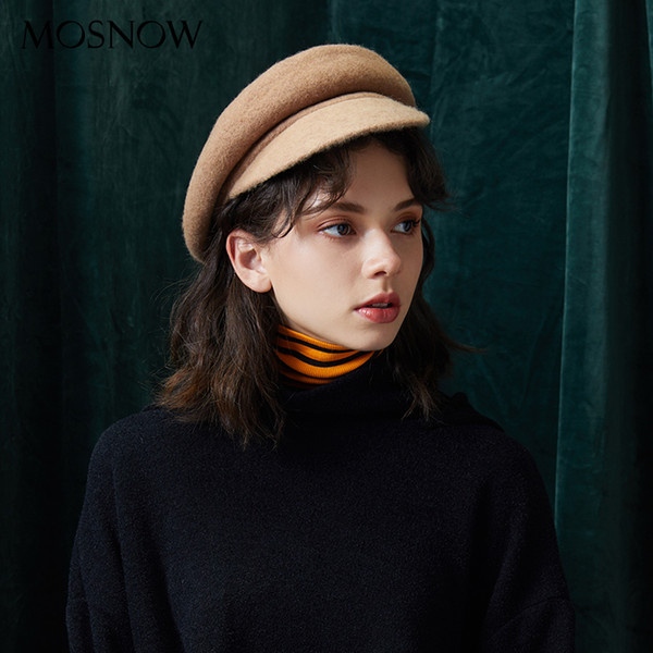 Anise Newsboy Caps Retro Literary Female 2018 Winter Knit 100% Cashmere Hats Wool Octagonal Hat Leisure Hat Accessories Autumn