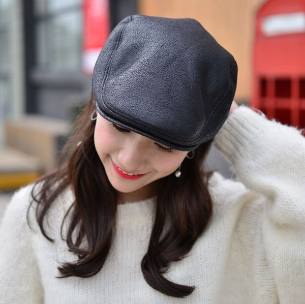 2pcs/lot Cowhide Leather Wool Newsboy Cap Middle Aged And Old Man Vintage Flat Cap Ear Protection Beret Hat 56 58CM 3 Color