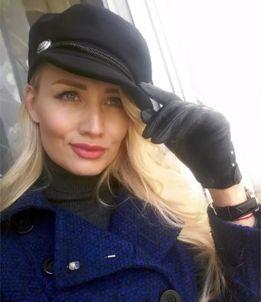 Wholesale- Fashion Beret Women Octagonal Cap Black Wool Newsboy Cap for Women Men Lady Autumn Winter Hats Caps
