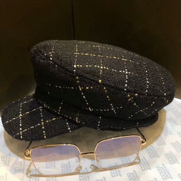 New Arrival Fashion G Designer Newsboy Caps Luxury Women Brand Stingy Brim Hat Winter Fall Top Quallity Plaid Flat Top Hat with Gold Thread
