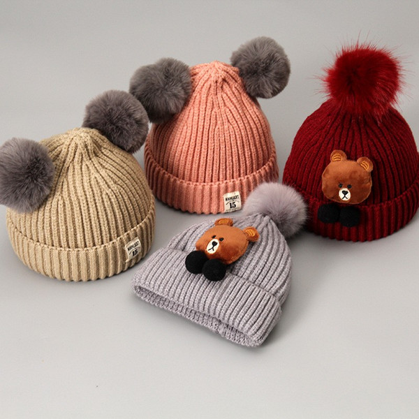 Hat Baby Children Baby Cap Cute Ball Cap Keep Warm Winter Hats Knitted Wool Hemming Cartoon Hat Thick Warm Caps